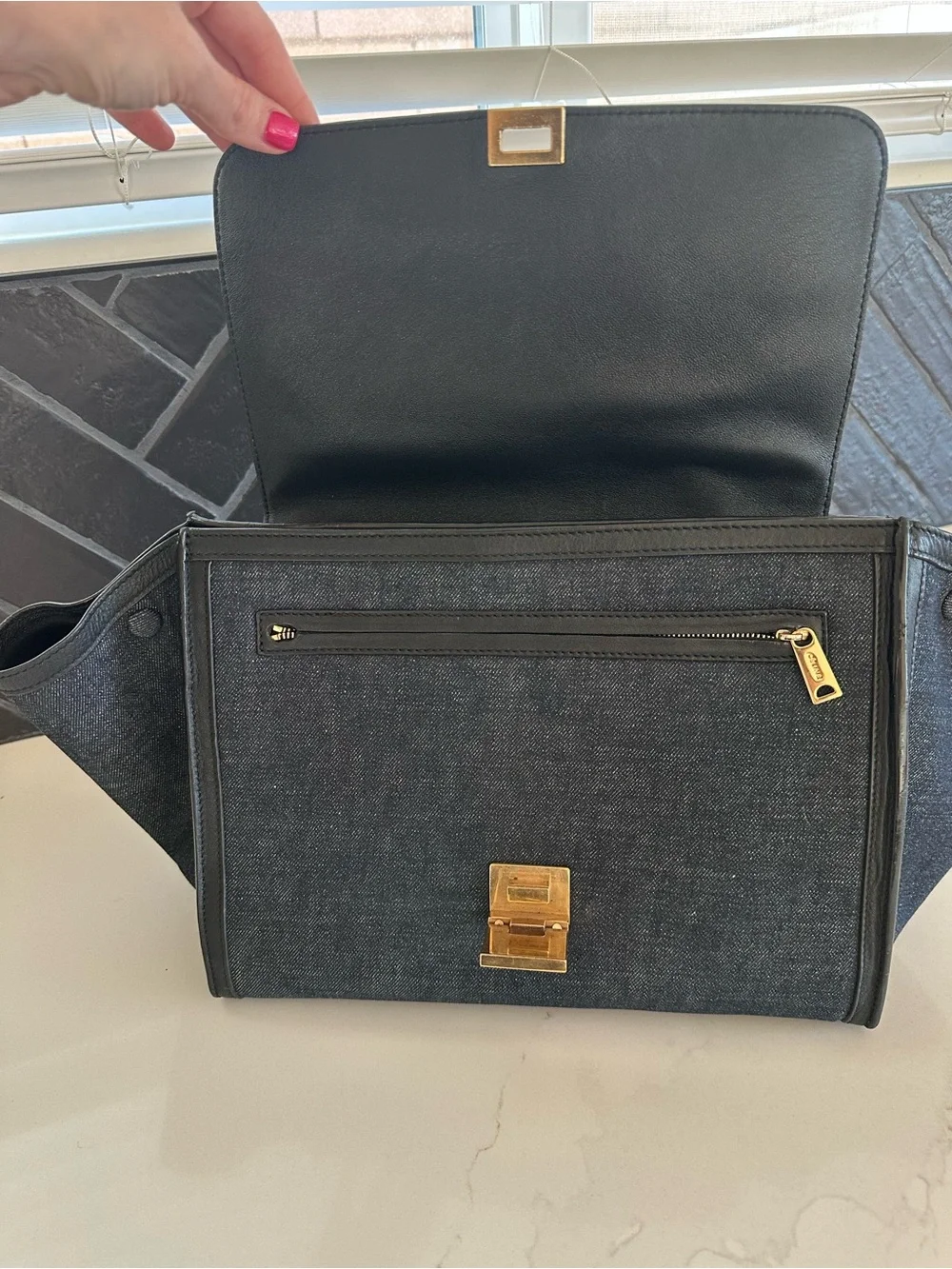 Celine Denim & Leather Trapeze Bag | Rare Vintage Chic - Picture 4 of 16